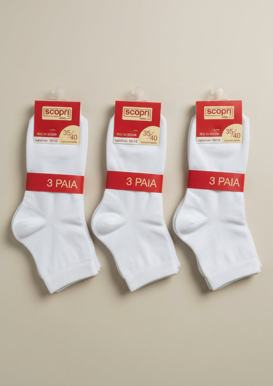 Tre Paia di Calze Corte Unisex in Filo di Scozia Bianco linea Toby SCOPRI