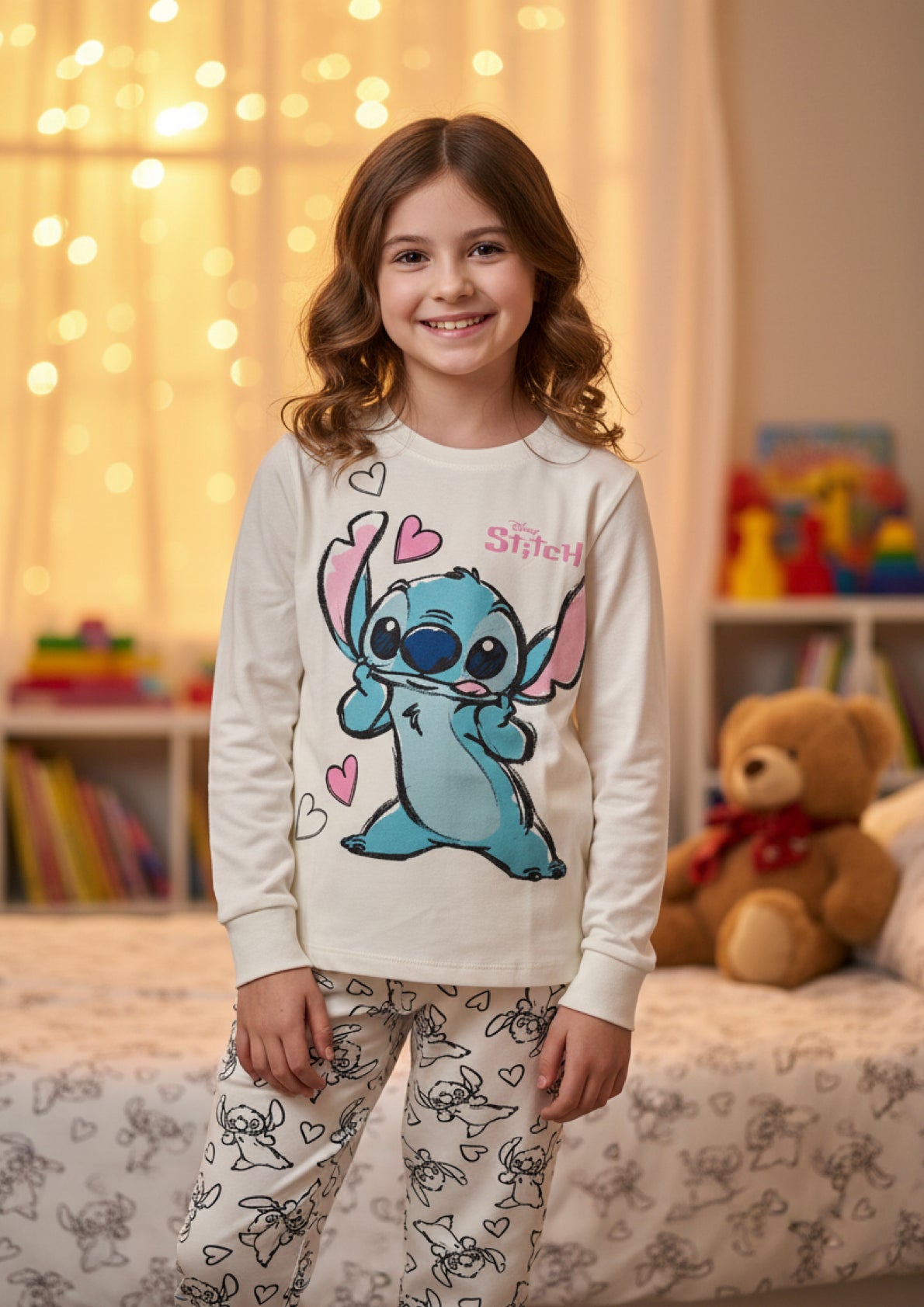 Pigiama Bambina manica lunga Cotone Interlock Lilo&Stitch - Taglia 9/10 anni