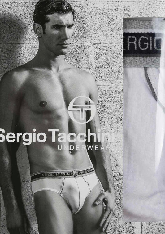 Slip bianchi in cotone elastico in vita con scritta marchio SERGIO TACCHINI