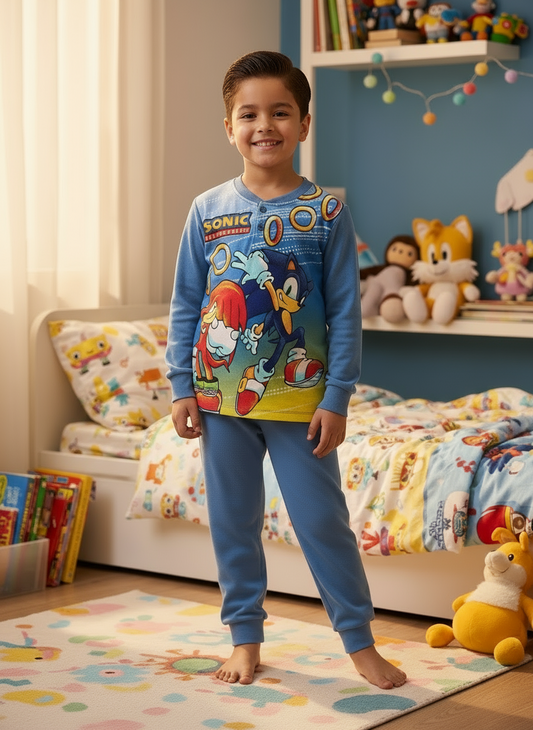 Pigiama bambino cotone felpato SONIC - Taglia 5/6 anni