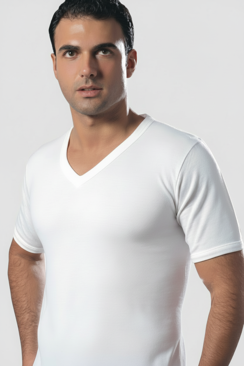 Maglia Uomo Mezza Manica collo a punta lana e cotone Art. 88 - LEABLE