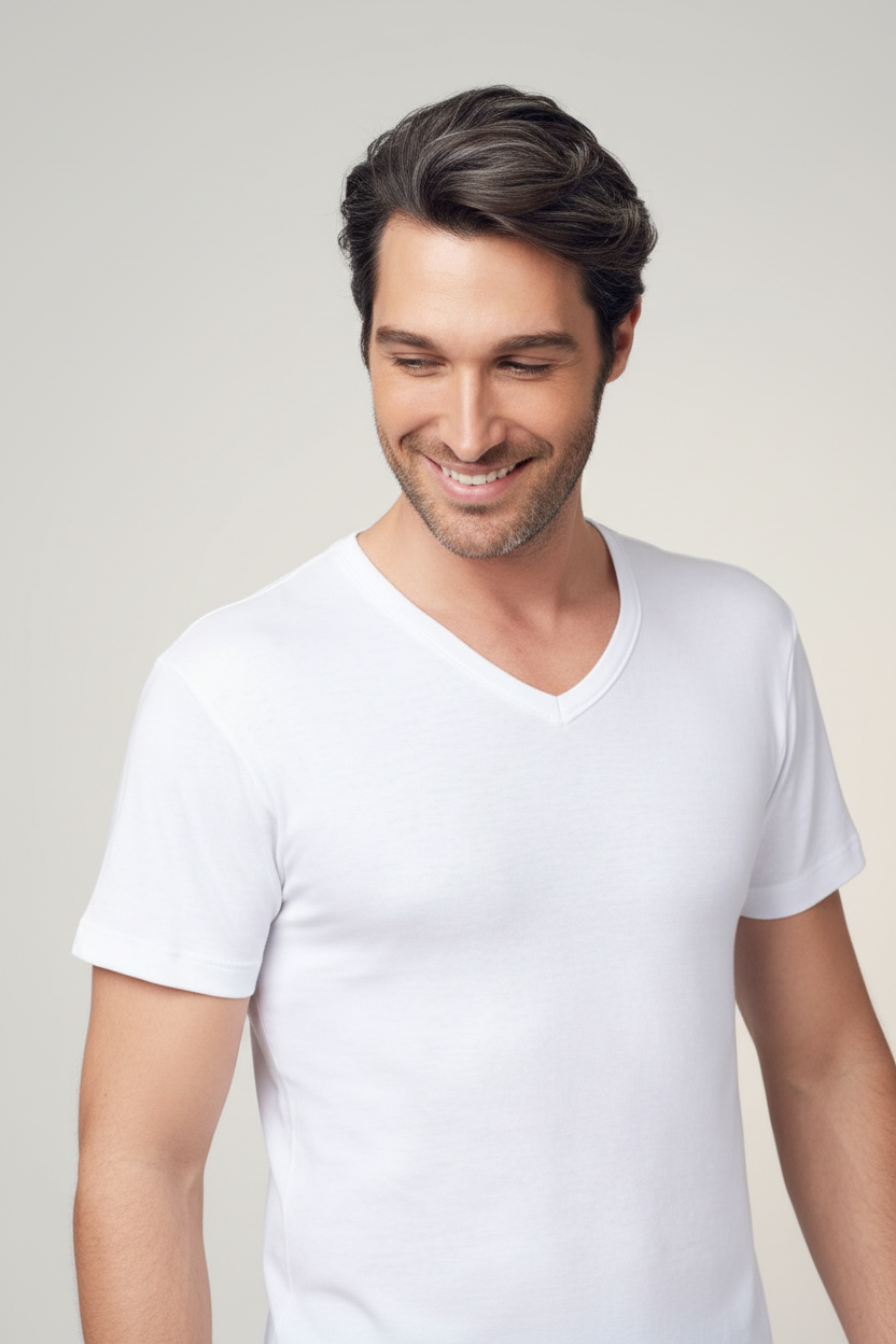 Maglia Uomo Mezza Manica collo a punta cotone interlock felpato Bianco, Nero, Blu e Grigio Modello Pop - NOTTINGHAM