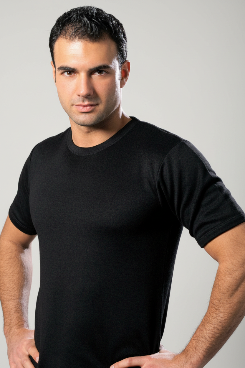 Maglia Uomo Mezza Manica girocollo cotone interlock felpato Art.329 Nero, Blu e Grigio - LEABLE