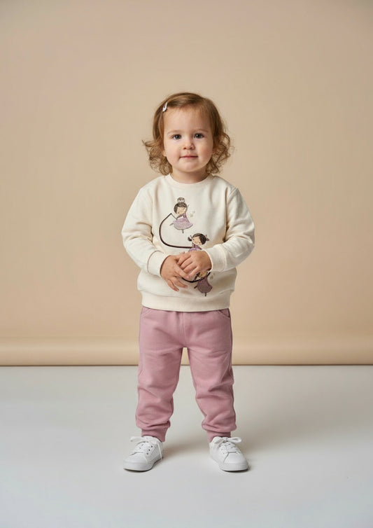 Tuta Neonata in felpa di cotone panna e rosa cipria - Taglie 24 e 30 mesi