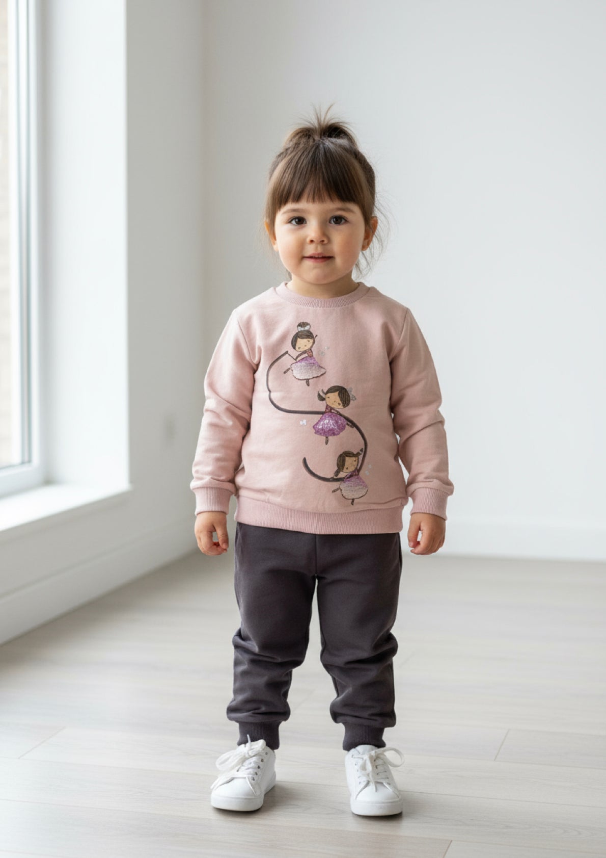 Tuta Neonata in felpa di cotone rosa cipria e grigio - Taglia 30 mesi