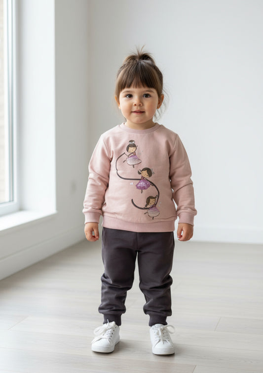 Tuta Neonata in felpa di cotone rosa cipria e grigio - Taglia 30 mesi