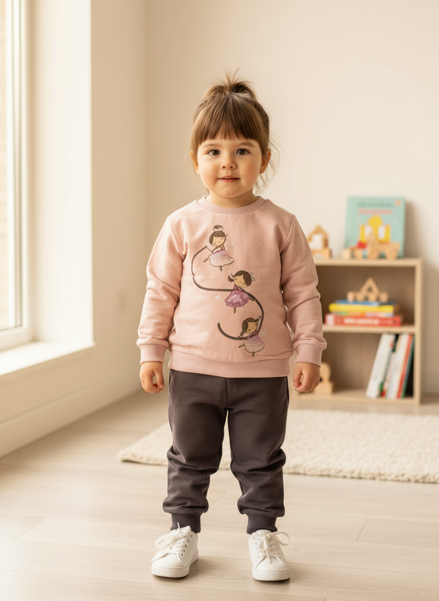 Tuta Neonata in felpa di cotone rosa cipria e grigio - Taglia 30 mesi