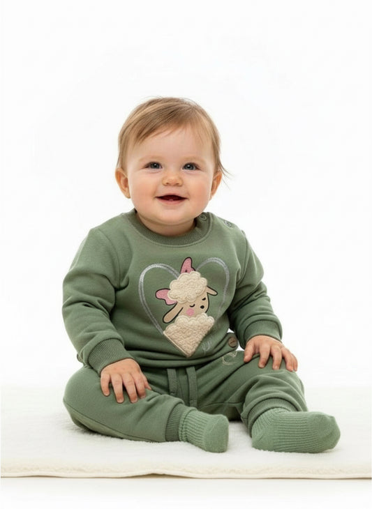 Tuta in felpa neonata verde salvia - Stelle & Pupi Taglie 6/9 e 12/18 mesi