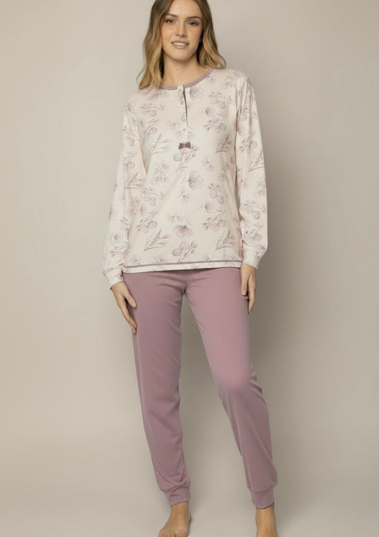 Pigiama Donna caldo cotone interlock fantasia floreale IRGE