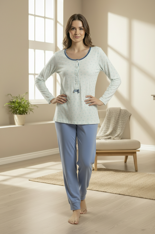 Pigiama Donna caldo cotone interlock fantasia pois IRGE - Taglia S/M