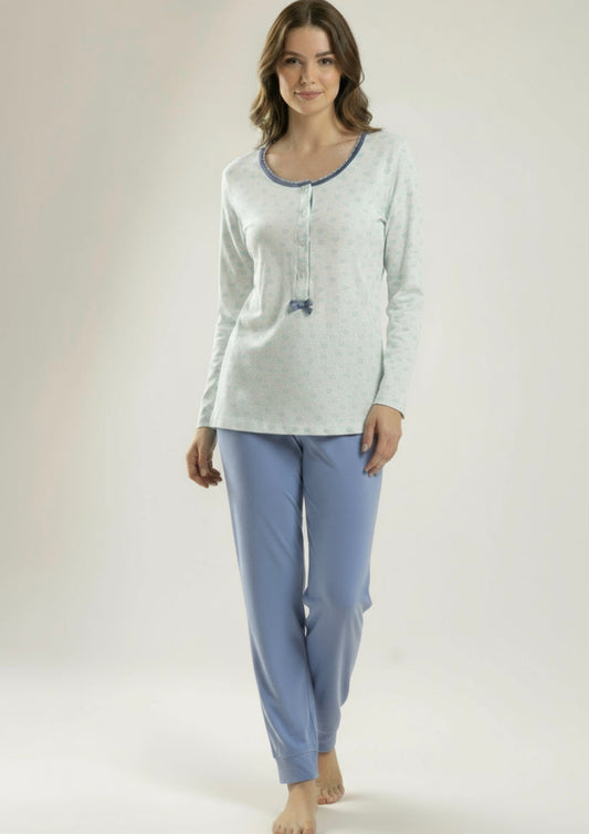 Pigiama Donna caldo cotone interlock fantasia pois IRGE