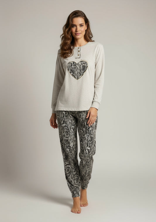 Pigiama donna in caldo cotone YOU&ME con cuore zebrato - Taglia L