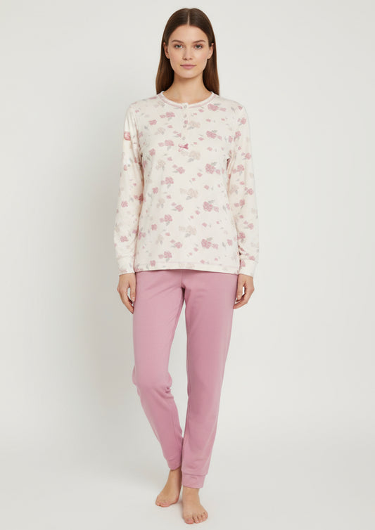 Pigiama Donna caldo cotone interlock fantasia floreale IRGE