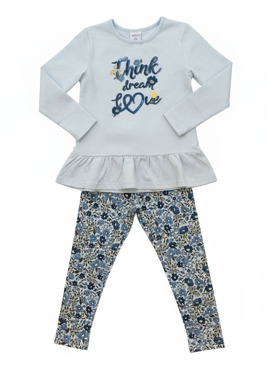 Completo Bambina "Think dream love" maglia e leggins in caldo cotone - Taglie 4 e 6 anni