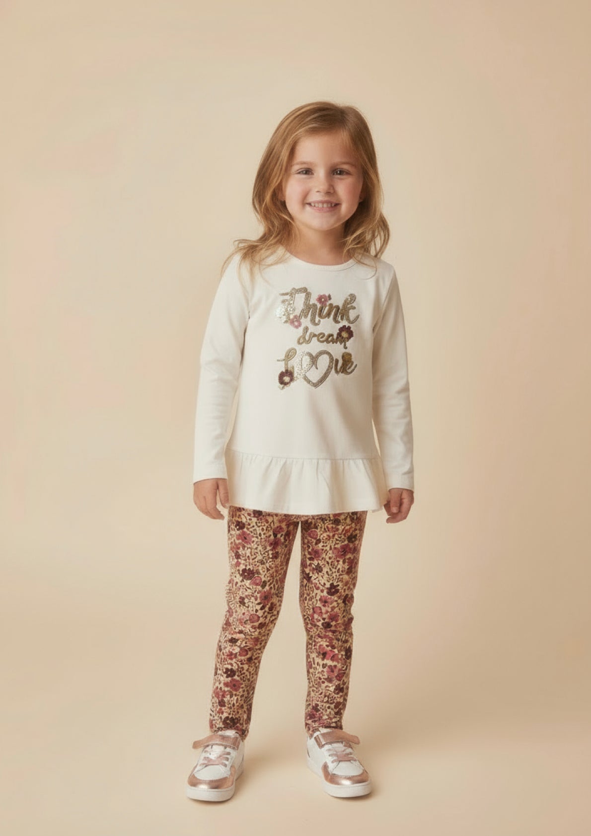Completo Bambina "Think dream love" maglia e leggins in caldo cotone - Taglia 4 anni
