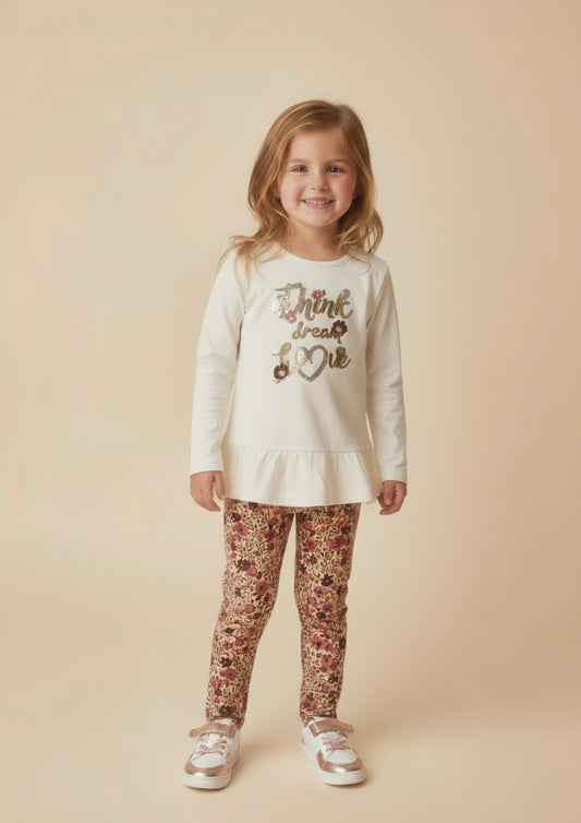 Completo Bambina "Think dream love" maglia e leggins in caldo cotone