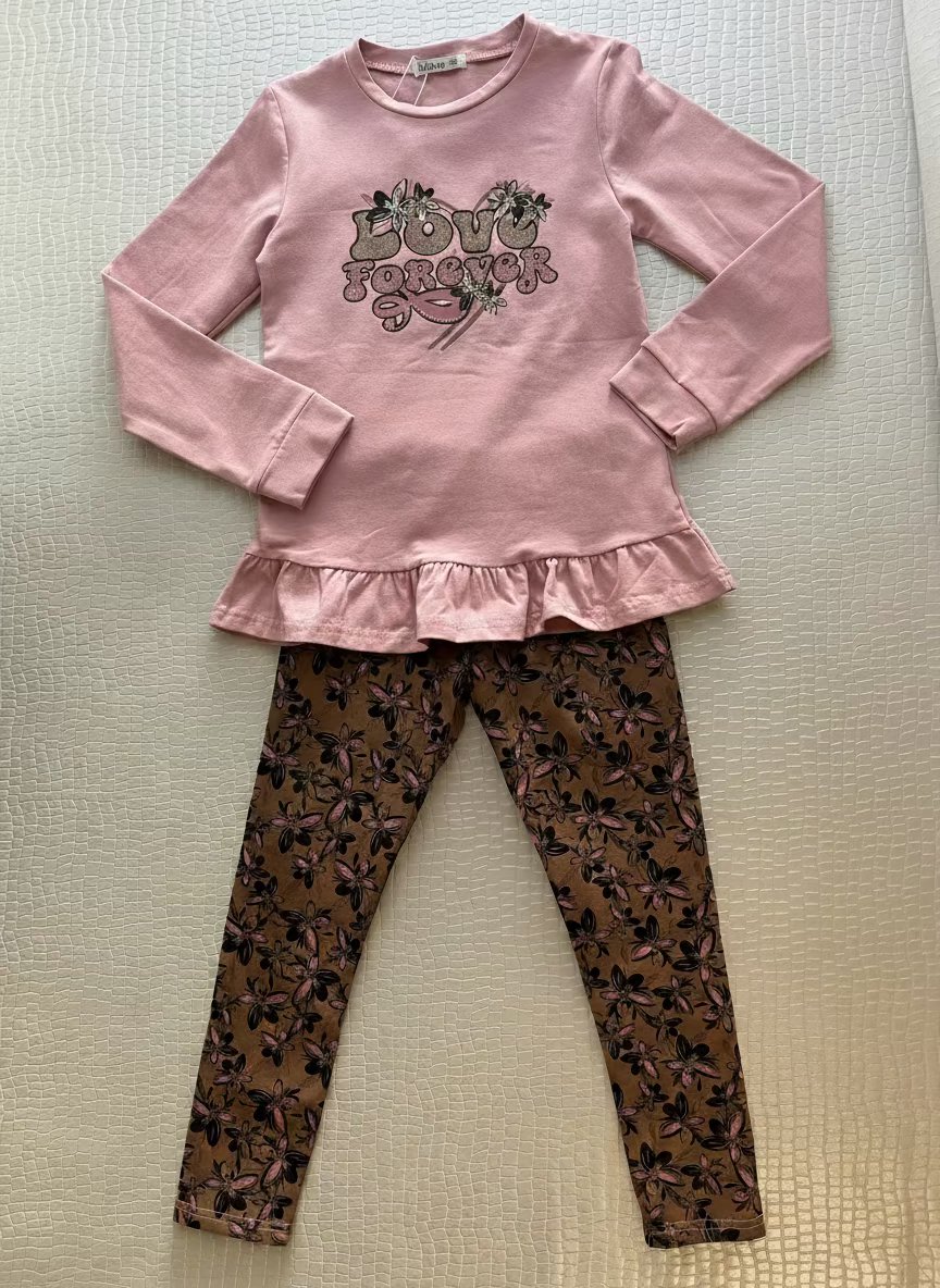 Completo Bambina “Love yourself” maglia e leggins in cotone felpato - Taglia 7/8 anni