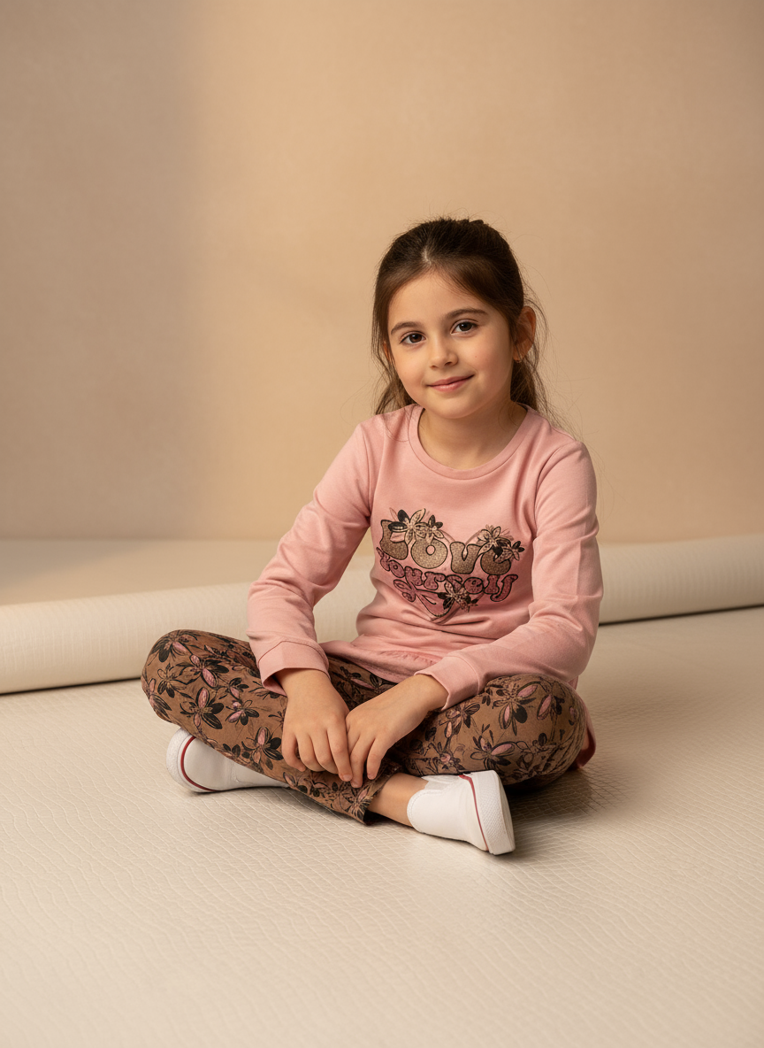Completo Bambina “Love yourself” maglia e leggins in cotone felpato - Taglia 7/8 anni