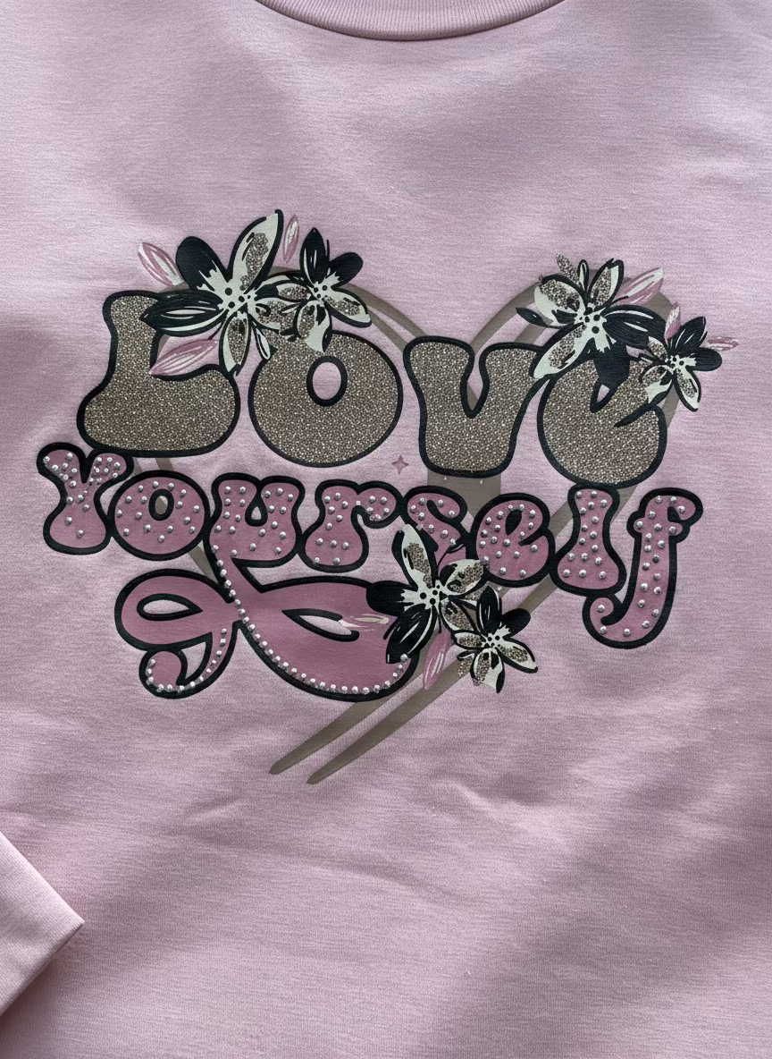 Completo Bambina “Love yourself” maglia e leggins in cotone felpato - Taglia 7/8 anni
