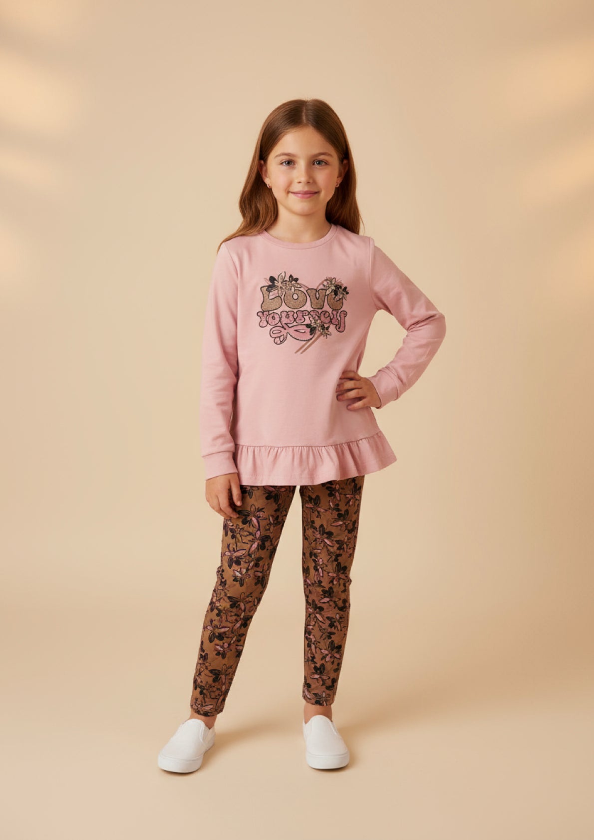 Completo Bambina “Love yourself” maglia e leggins in cotone felpato - Taglia 7/8 anni