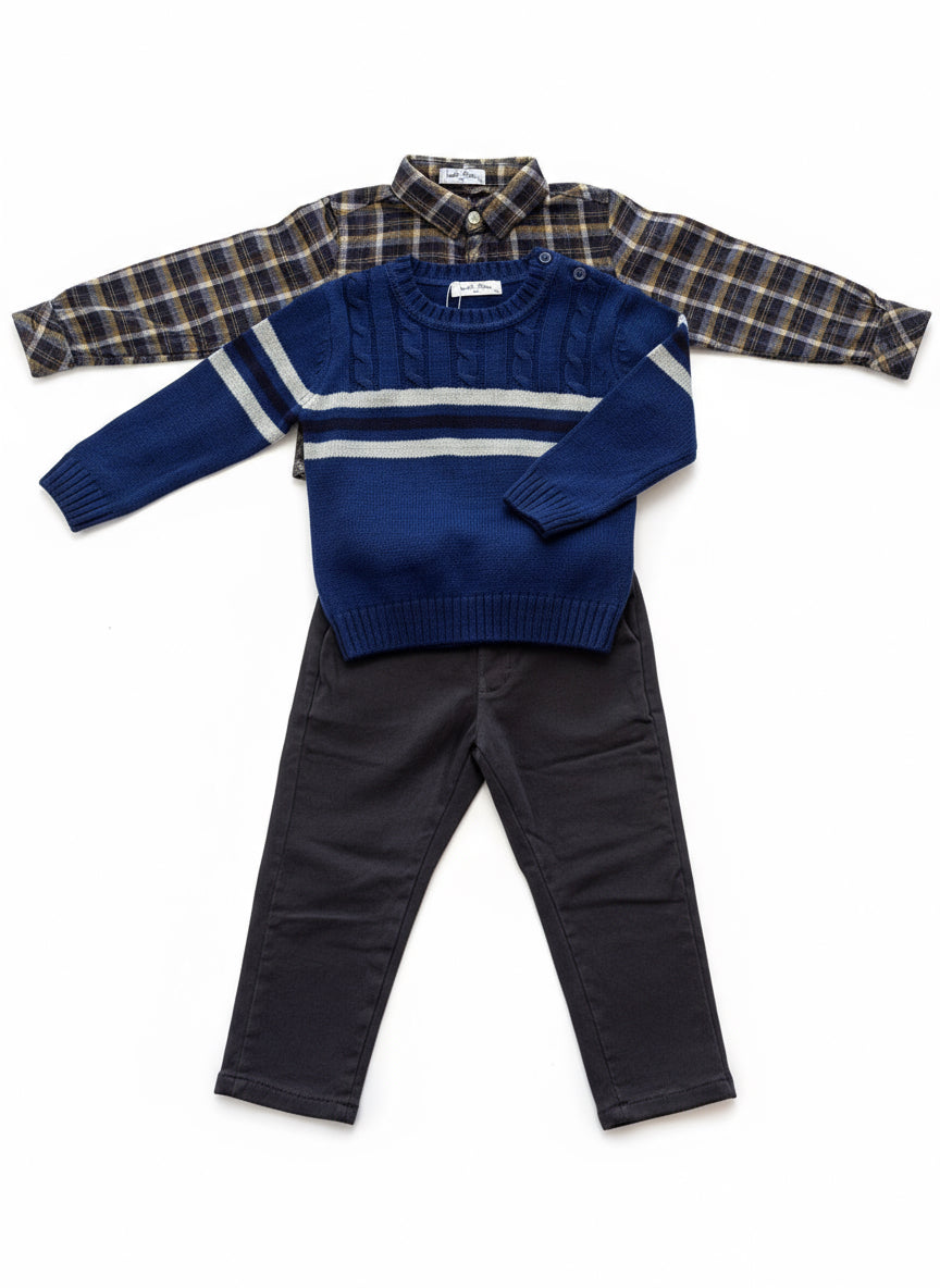 Completo 3 pezzi Neonato blu e grigio STELLE&PUPI - Taglie 24, 30 e 36 mesi