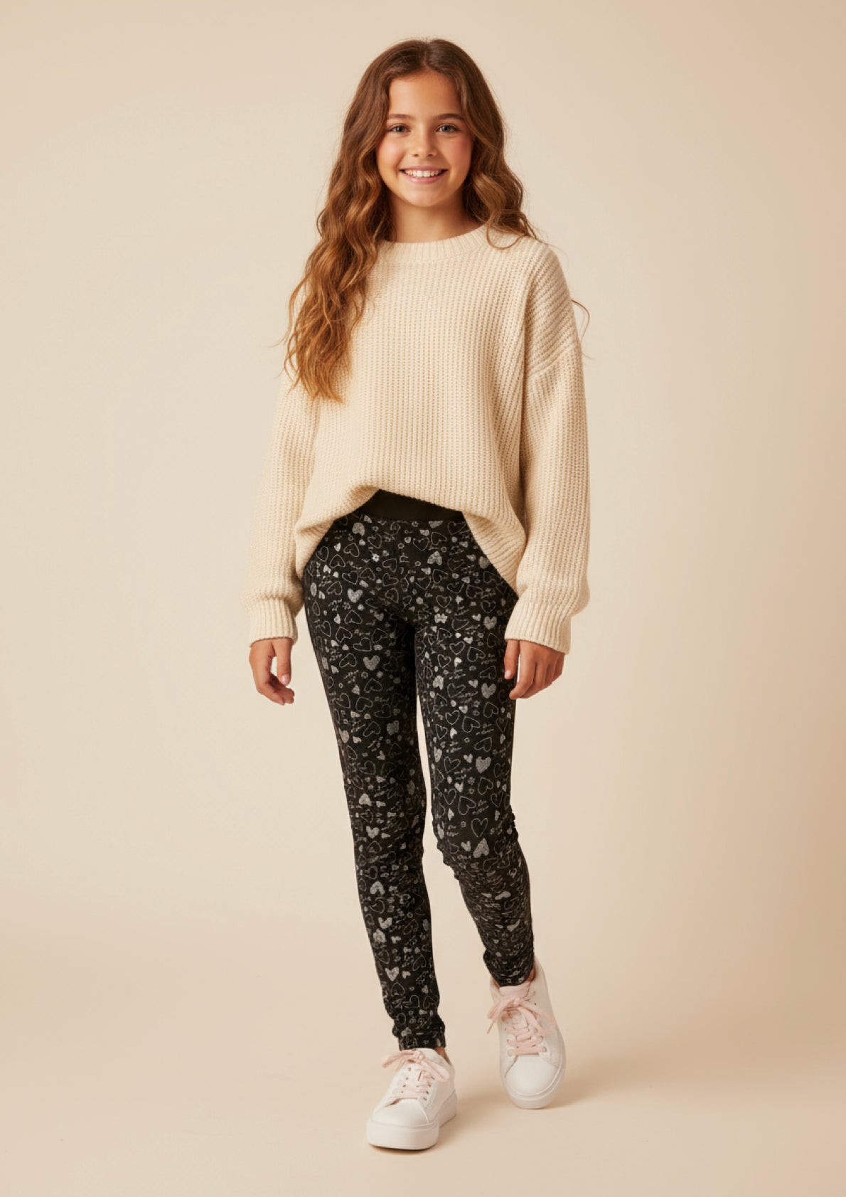 Leggings ragazza in caldo cotone con cuori glitter MISS IMAGE