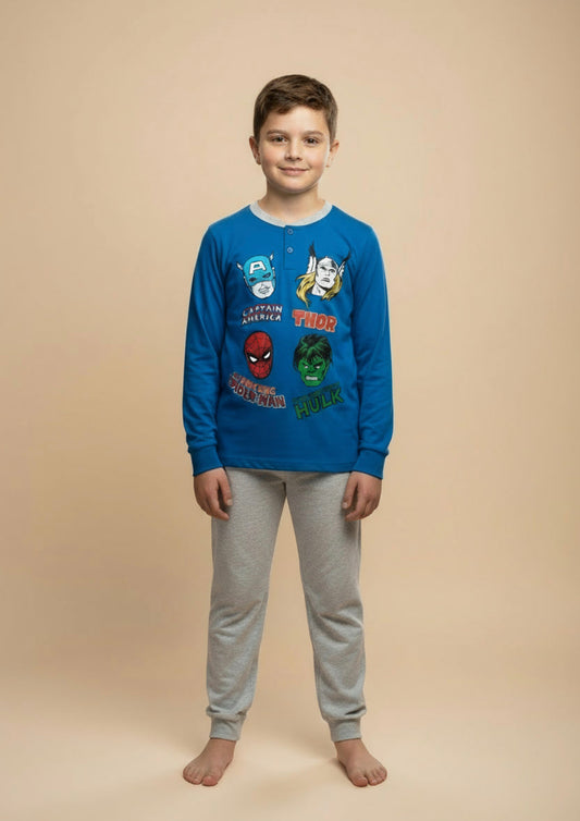 Pigiama Bambino manica lunga serafino in Jersey di Cotone MARVEL COMICS - Taglia 8 anni