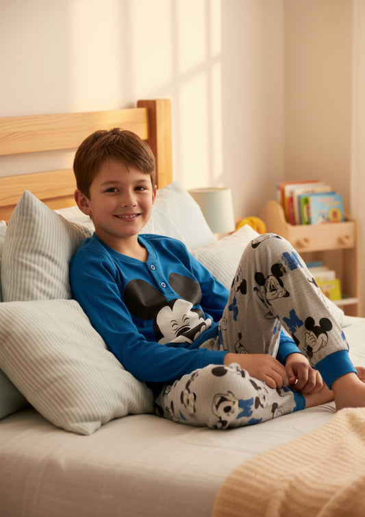 Pigiama Bambino manica lunga serafino in Cotone Interlock Mickey Mouse DISNEY -Taglia 6/7 anni