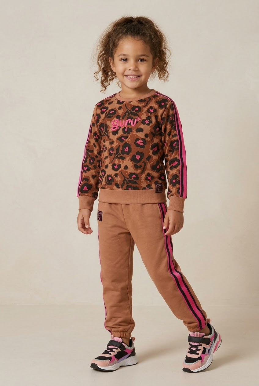 Tuta bambina in cotone garzato GURU leopardata moka - Taglie dalla 3 alla 7 anni