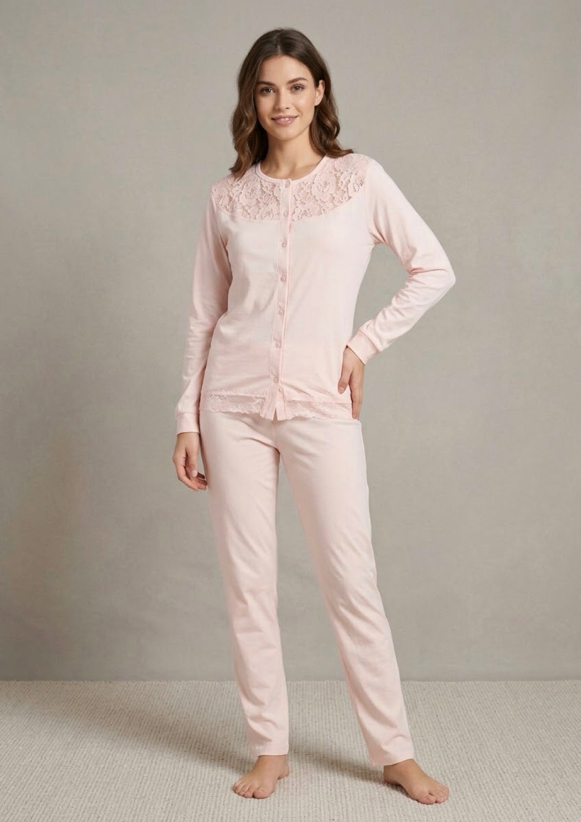 Pigiama donna aperto jersey manica lunga NOTTELUNA