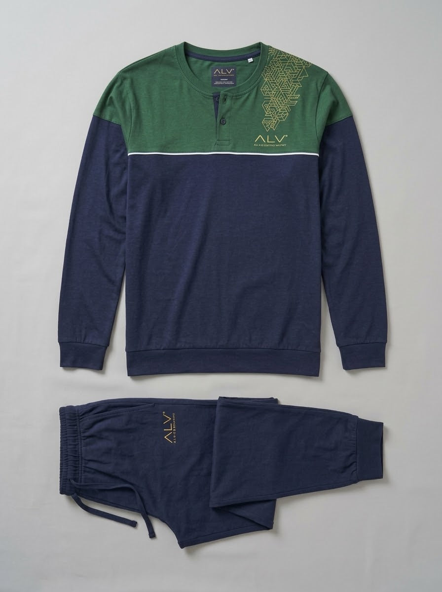 Pigiama Uomo manica lunga ALV by ALVIERO MARTINI Verde Scuro Blu dettaglio