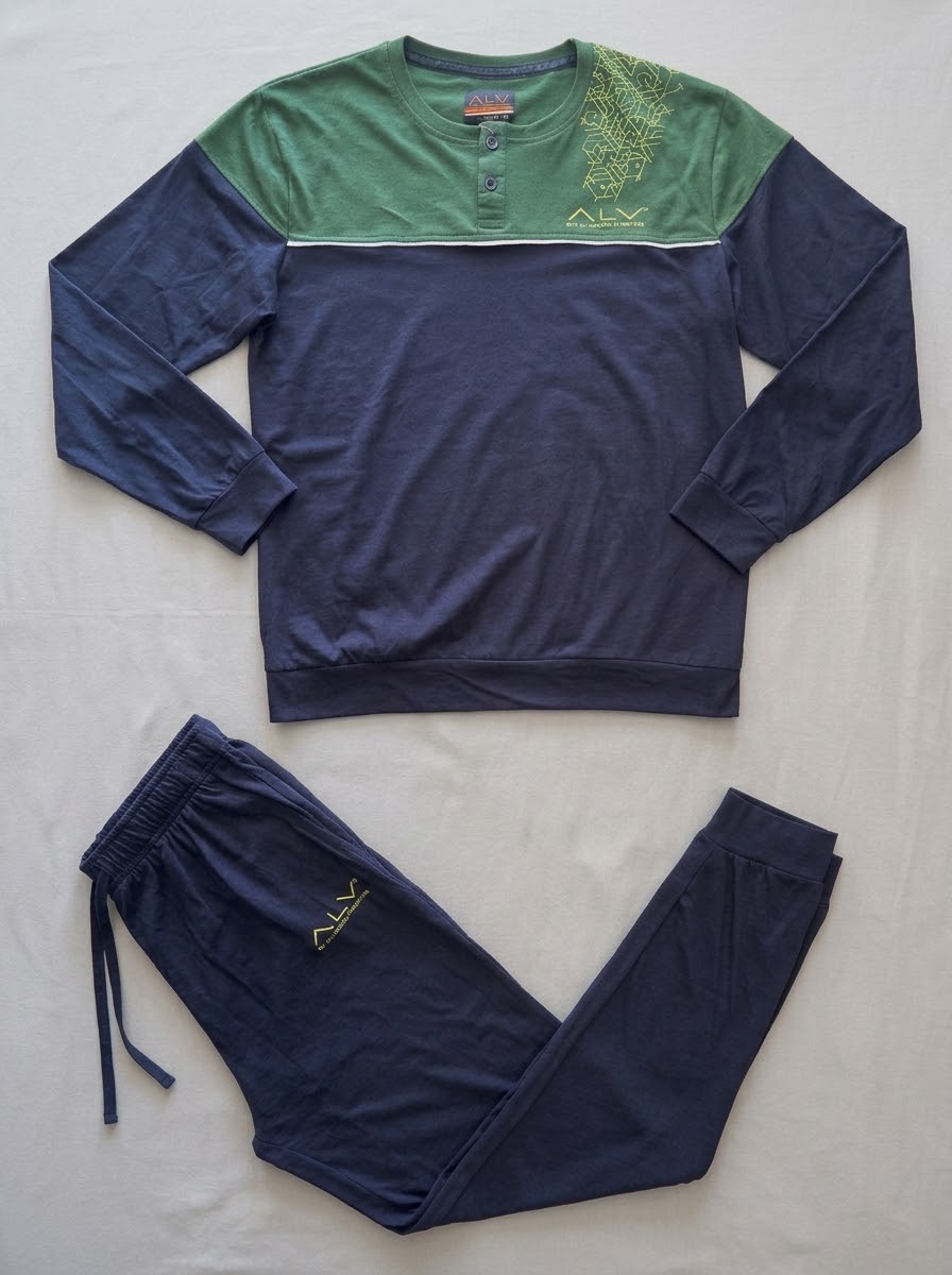 Pigiama Uomo manica lunga ALV by ALVIERO MARTINI Verde Scuro Blu jersey