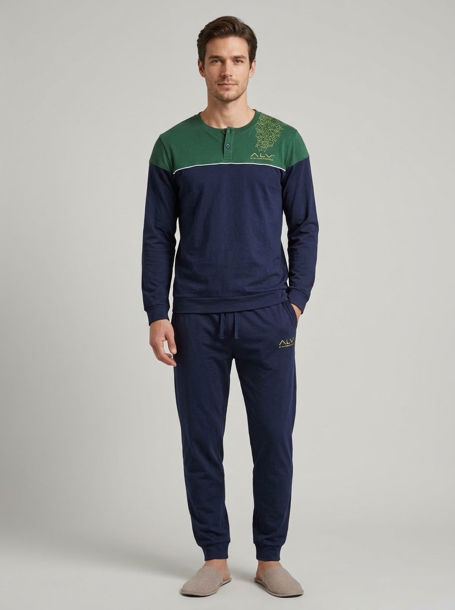 Pigiama Uomo manica lunga ALV by ALVIERO MARTINI Verde Scuro Blu