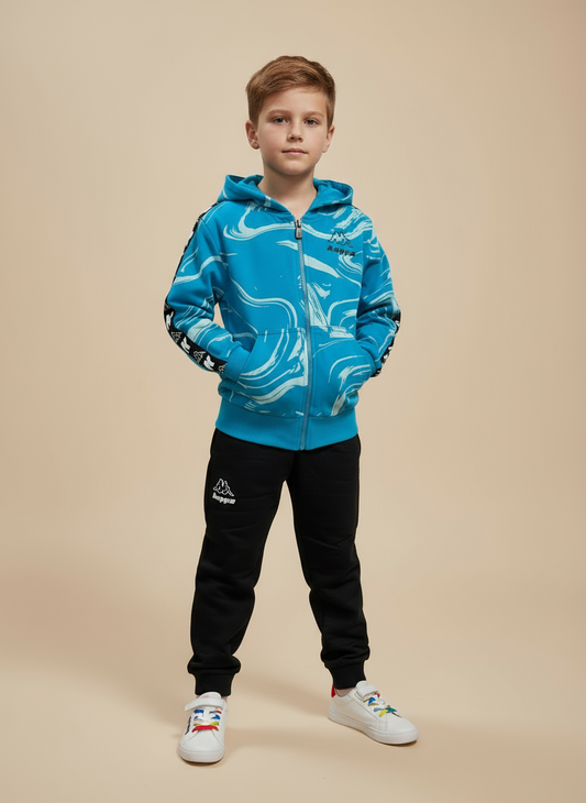 Tuta bambino in cotone garzato con zip e cappuccio KAPPA