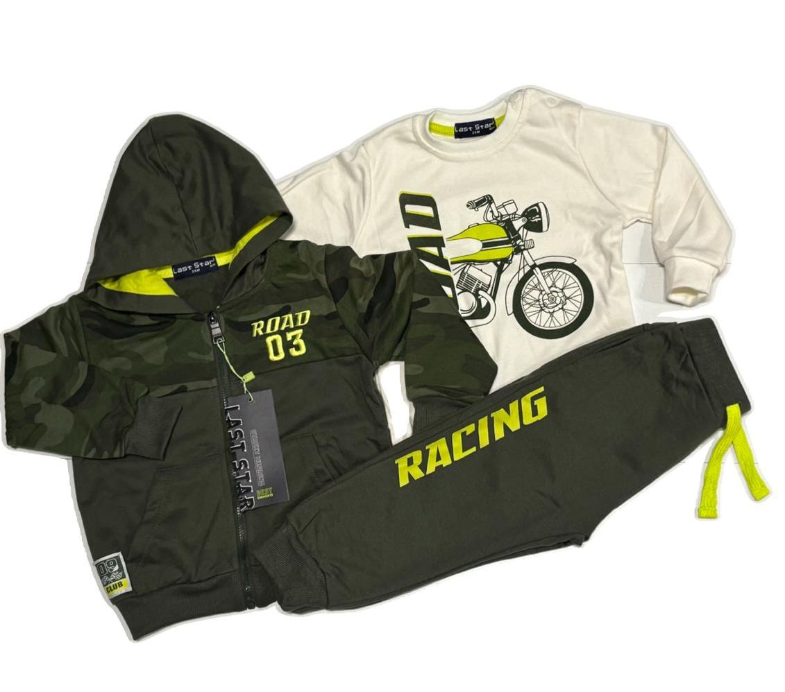 Completo tuta 3 pezzi, felpa aperta con zip e cappuccio, maglia in caldo cotone e pantalone LAST STAR