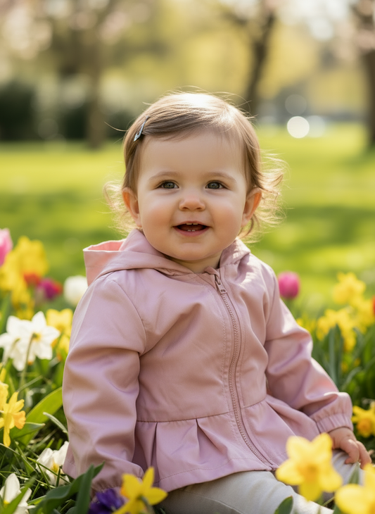 Giubbino primaverile giacca a vento neonata con zip e cappuccio LOLLITOP - Taglia 6/9 mesi