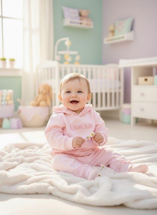 Tuta garzata primaverile con cappuccio e pantaloni con elastico in vita LOLLITOP - Taglie 6/9 mesi e 9/12 mesi