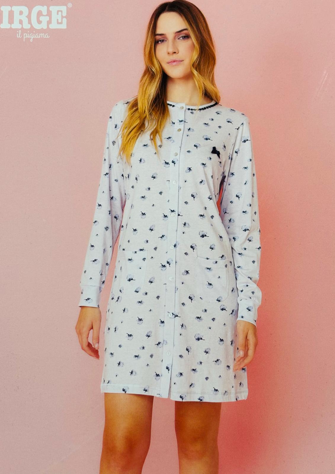 Camicia da notte manica lunga aperta in Jersey di cotone IRGE