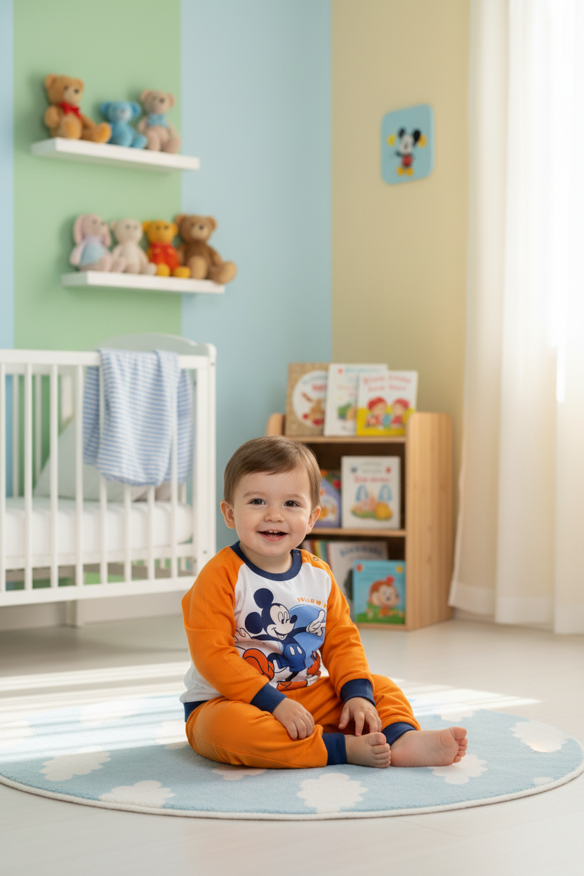 Pigiama Neonato e Bambino manica lunga primaverile in Jersey di Cotone Mickey Mouse Disney ELLEPI - Taglie 12, 24 mesi e 3 anni
