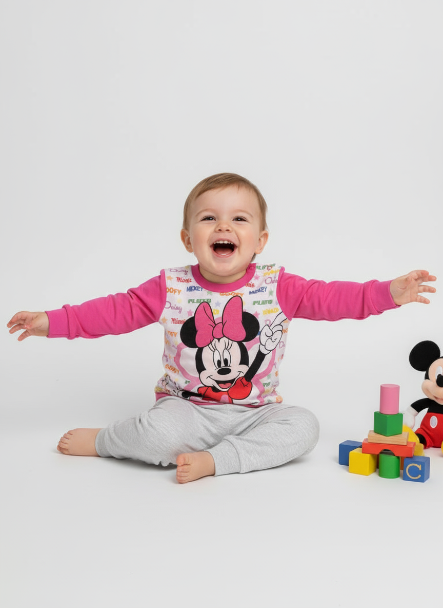 Pigiama Neonata manica lunga primaverile in Jersey di Cotone Minnie Disney ELLEPI
