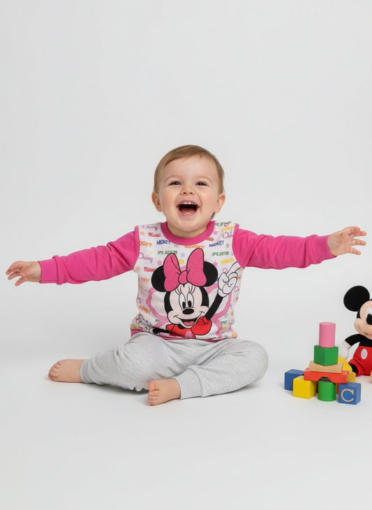 Pigiama Neonata manica lunga primaverile in Jersey di Cotone Minnie Disney ELLEPI