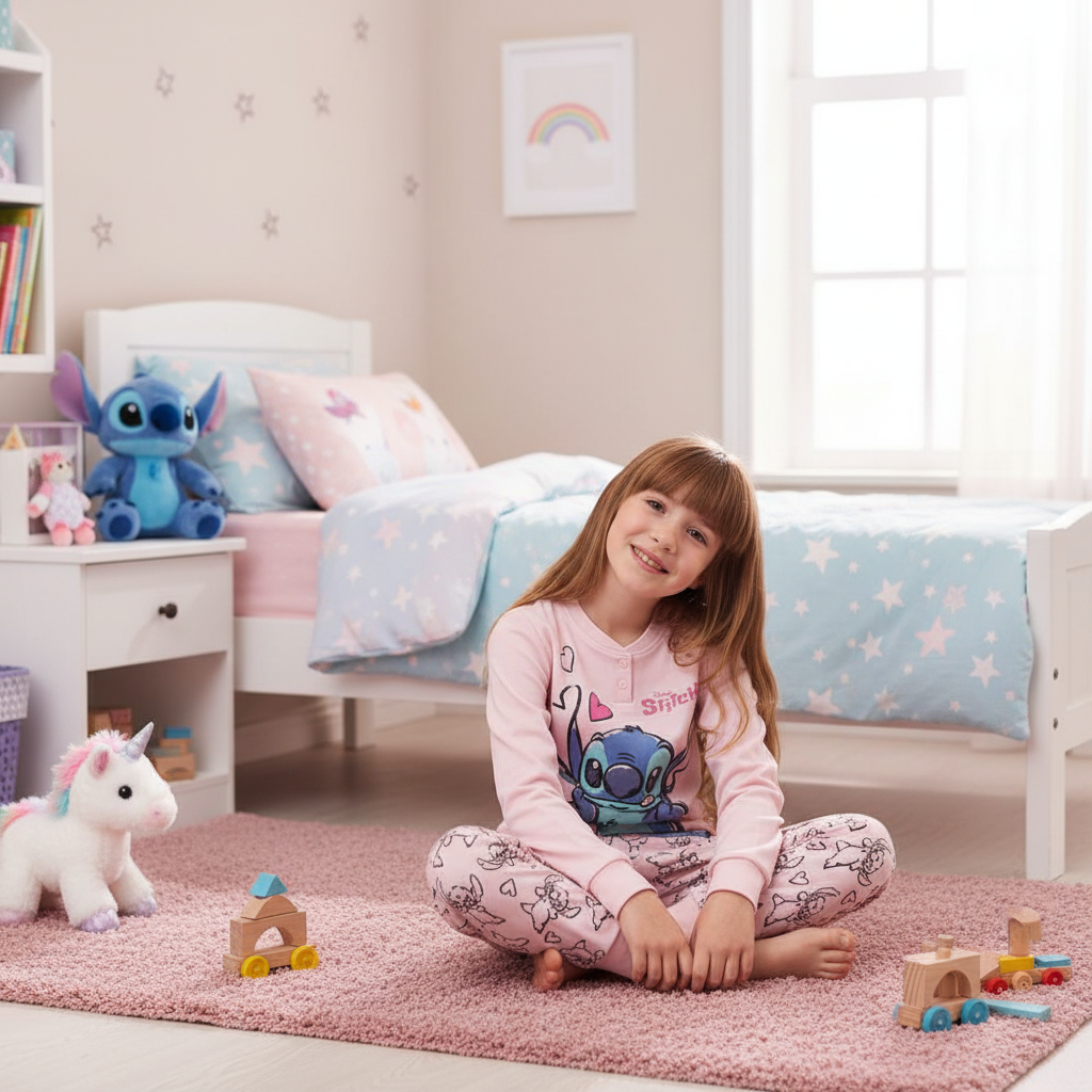 Pigiama Bambina manica lunga Cotone Interlock Lilo&Stitch - Taglie 3/4 e 9/10 anni