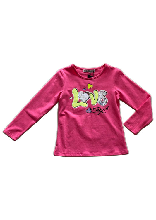 T-shirt Bambina manica lunga  in jersey di cotone con pailettes multicolor