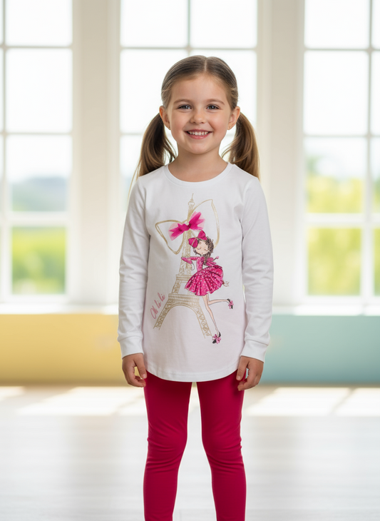 Completo Bambina T-Shirt manica lunga jersey e leggins LOLLITOP - Taglie 5, 6 e 7 anni