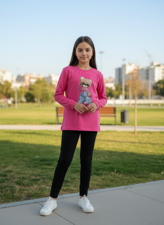 Completo Ragazza T-Shirt manica lunga jersey e leggins LOLLITOP - Taglie 8 e 10 anni