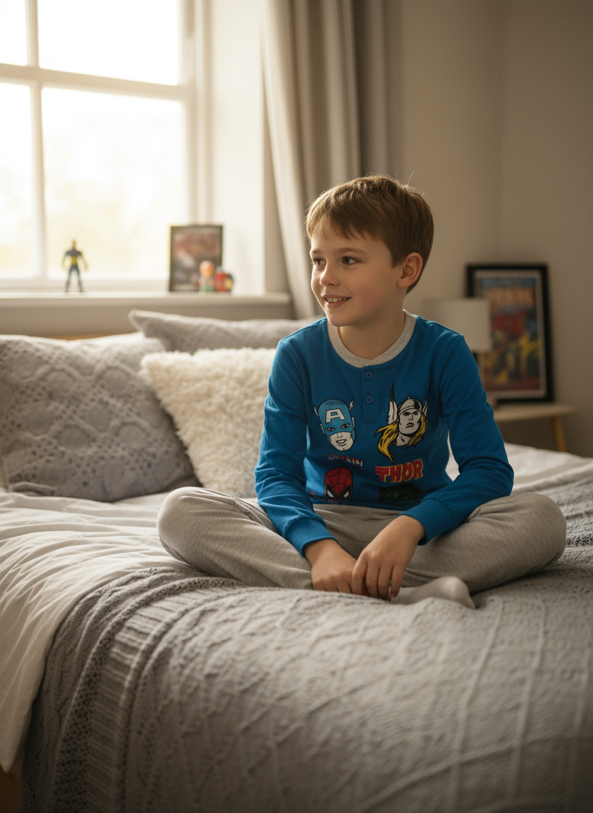 Pigiama Bambino manica lunga serafino in Jersey di Cotone MARVEL COMICS - Taglia 8 anni