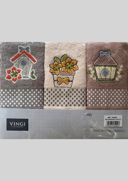 Set 3 strofinacci da cucina canovacci in spugna Jacquard ricamati VINGI