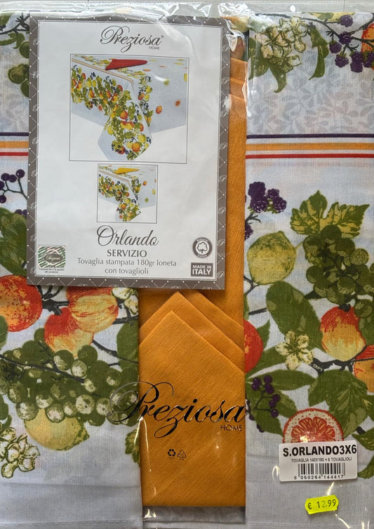 Tovaglia con tovaglioli stampata loneta 6 posti PREZIOSA