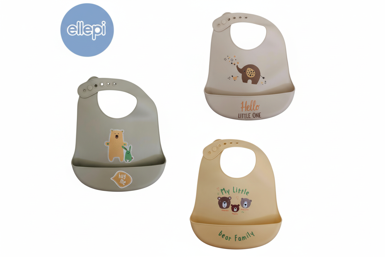 Bavaglino Neonato/a in silicone con tasca raccoglipappa ELLEPI