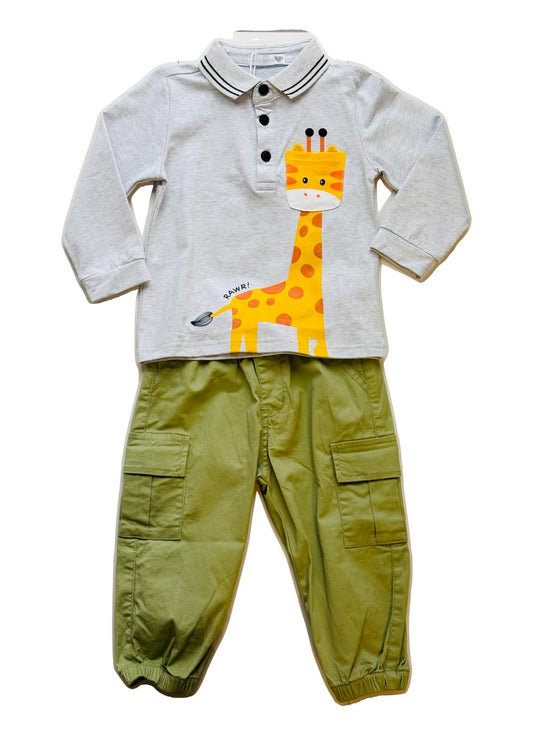Completo Neonato polo a maniche lunghe e pantalone cargo